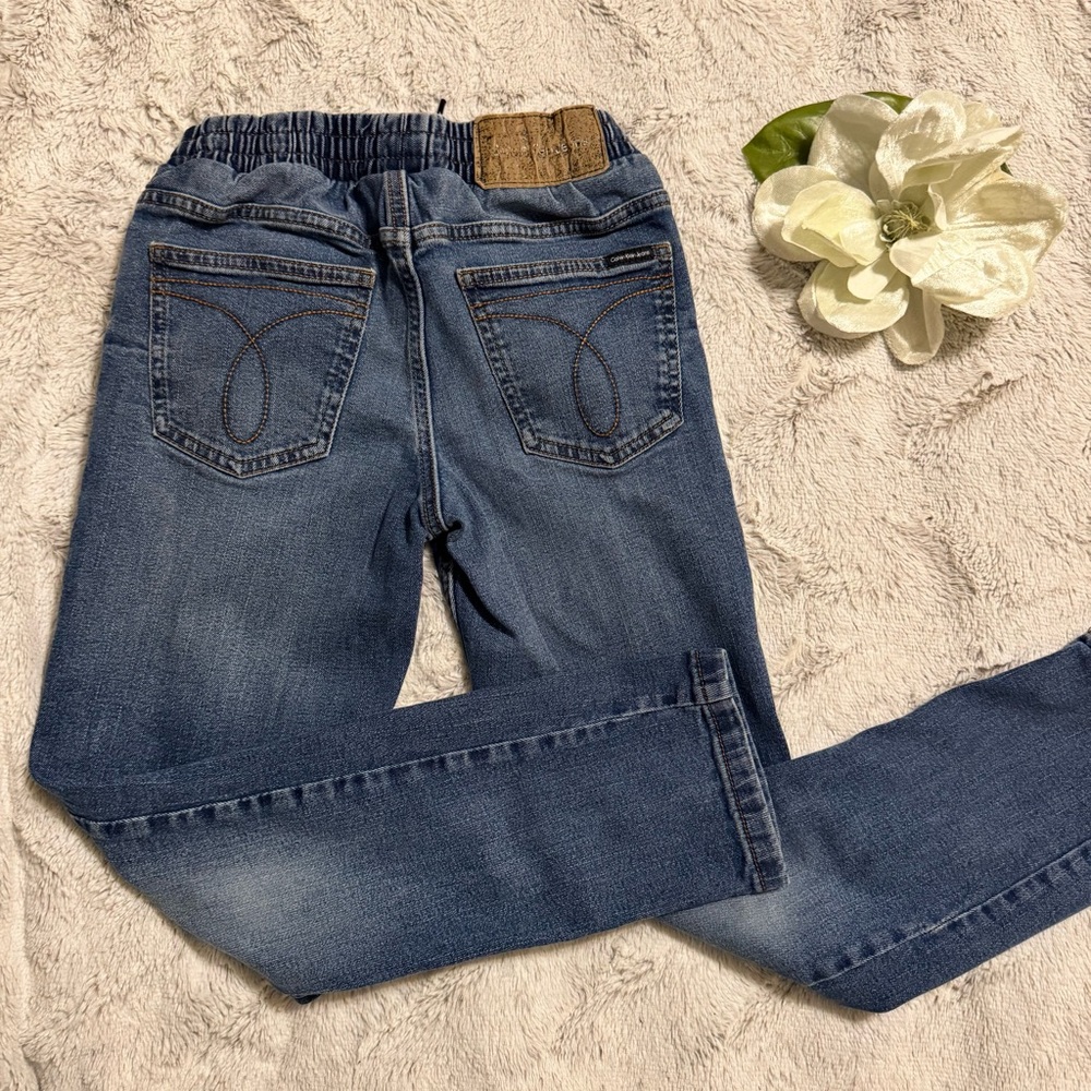 Calvin Klein Boys' Slim Straight Stretch Drawstring Denim Jeans Sz 8 - Picture 2 of 8